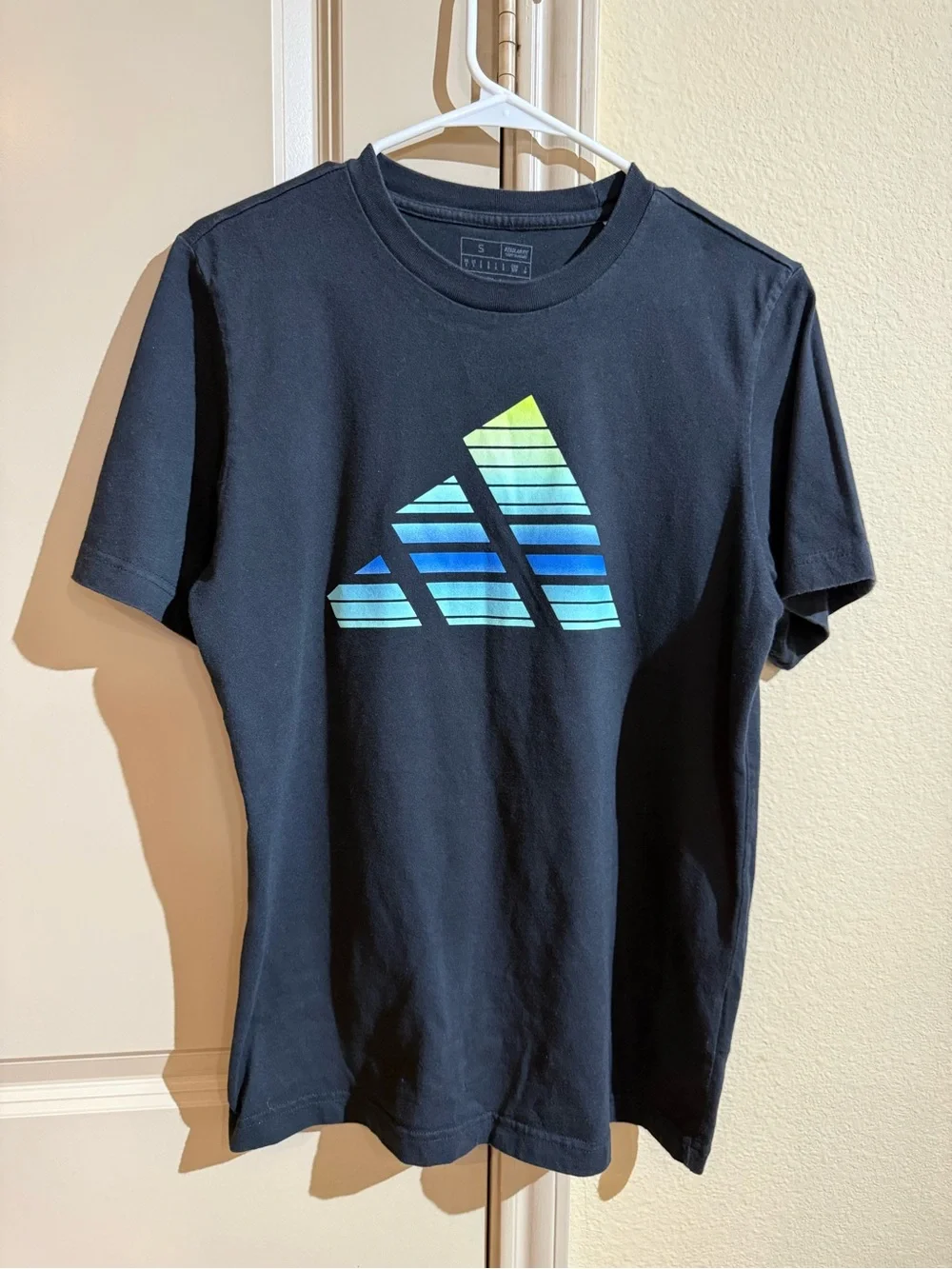 adidas Black Short-Sleeve Tee with Gradient Blue-Green Logo